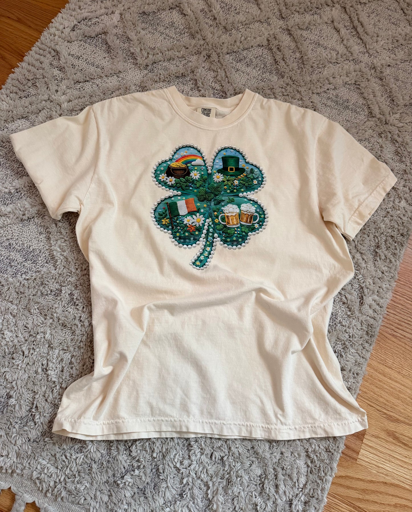 Faux Embroidered Shamrock Tee