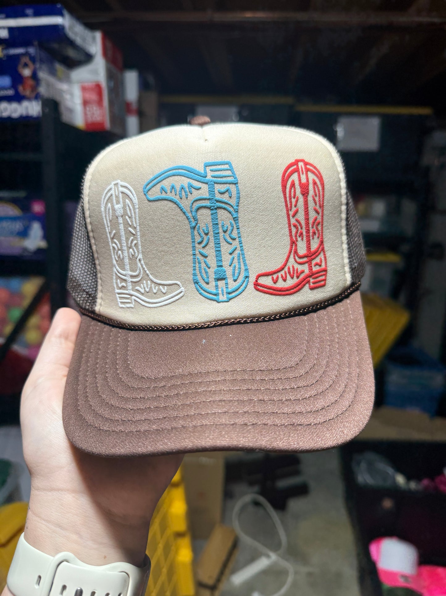 Western Boot Puff Print Trucker