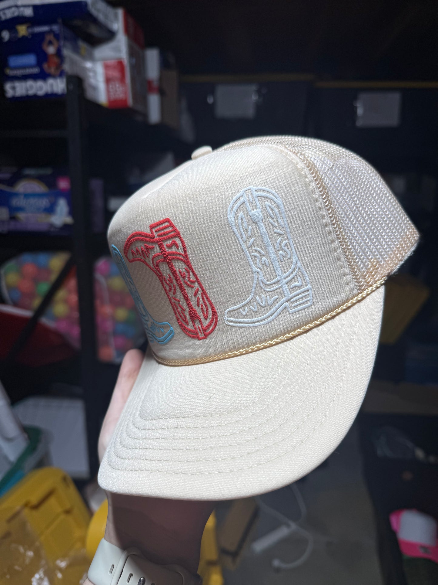Western Boot Puff Print Trucker