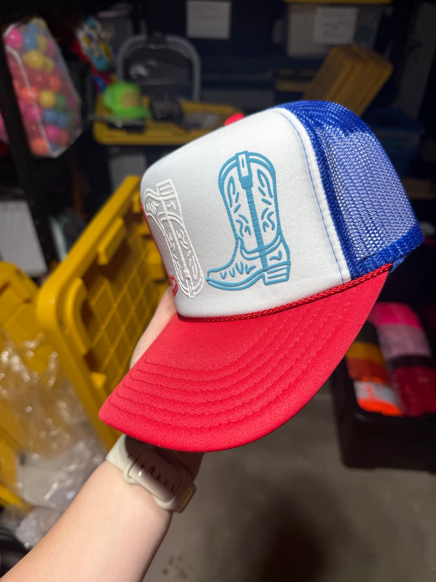 Western Boot Puff Print Trucker