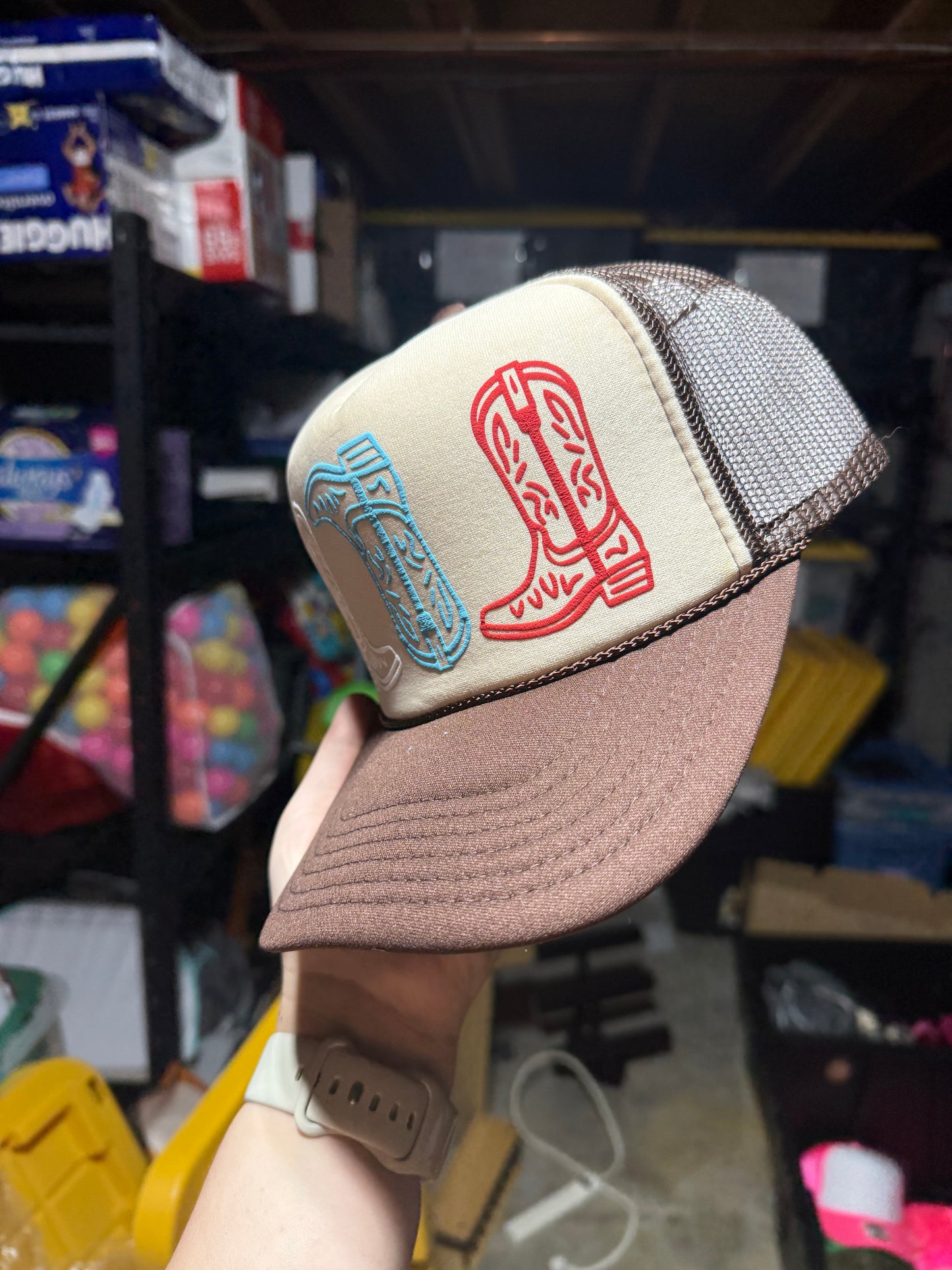 Western Boot Puff Print Trucker