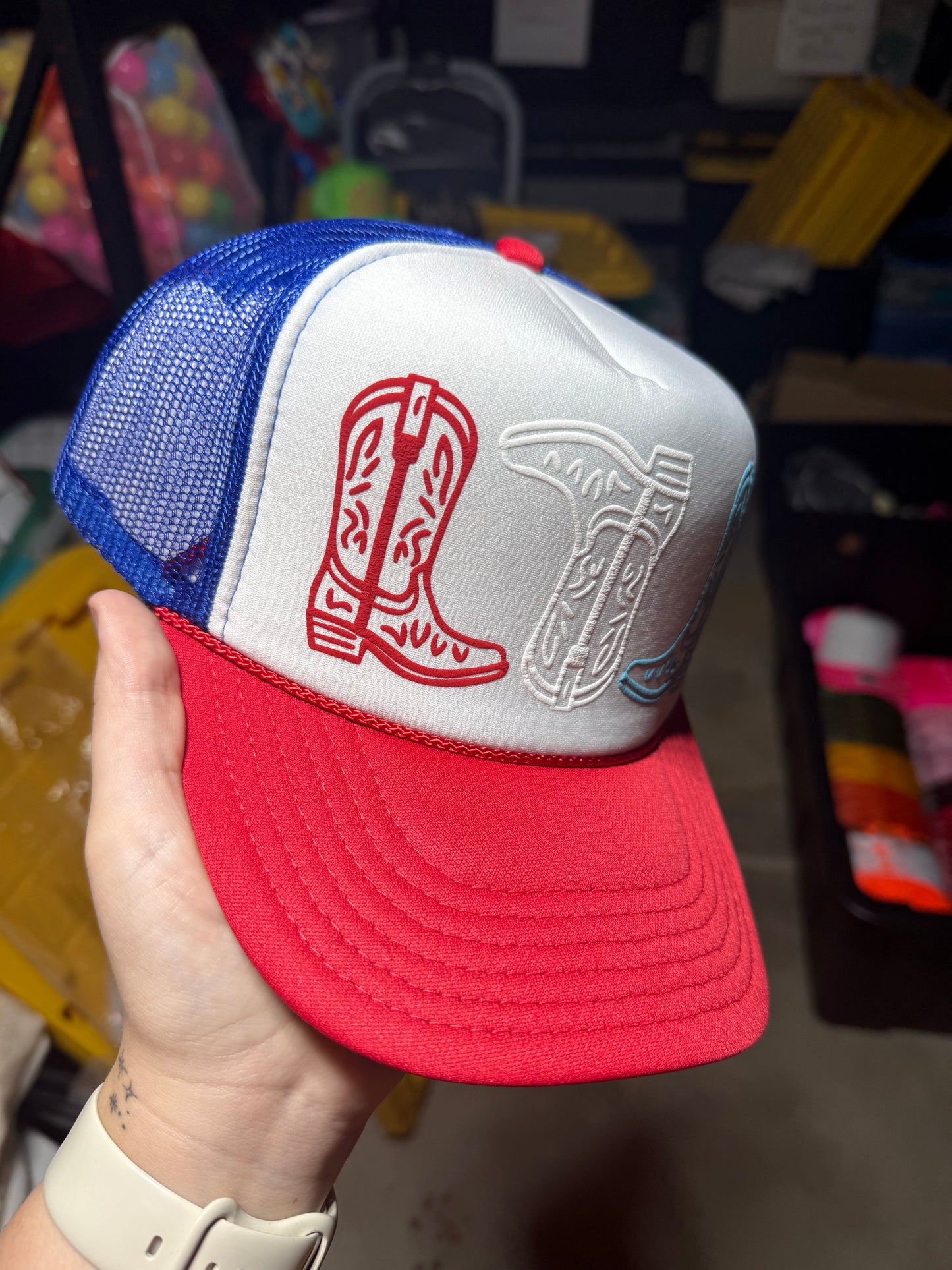 Western Boot Puff Print Trucker