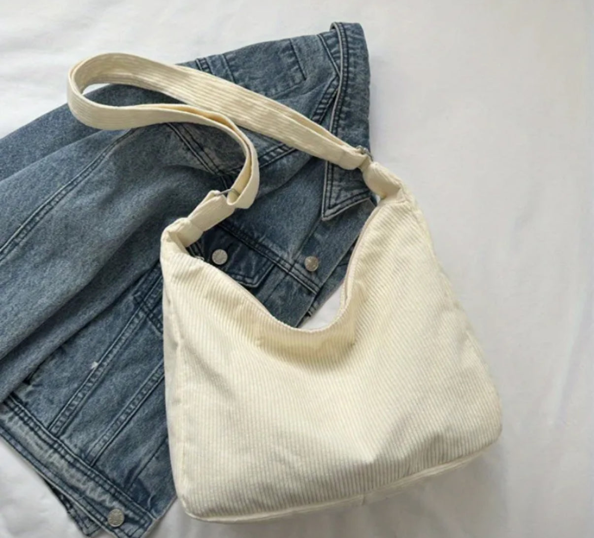 White Corduroy Shoulder Bag