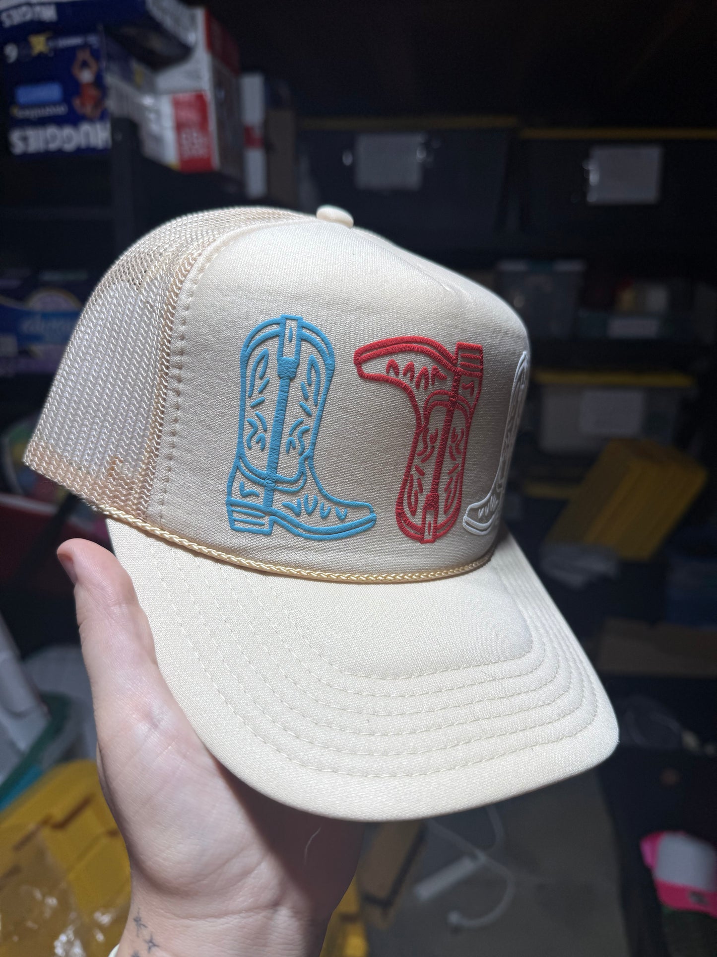 Western Boot Puff Print Trucker