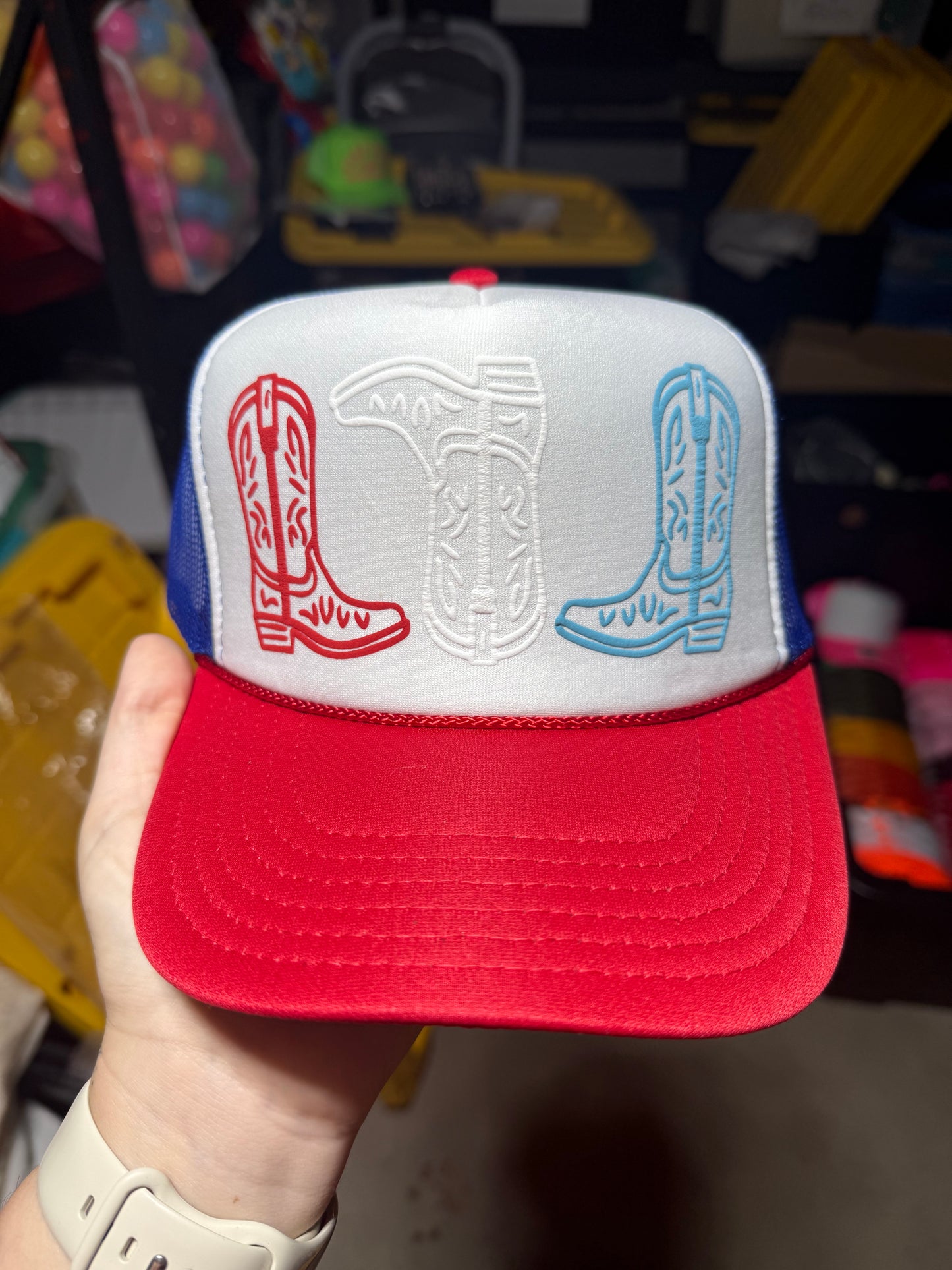 Western Boot Puff Print Trucker