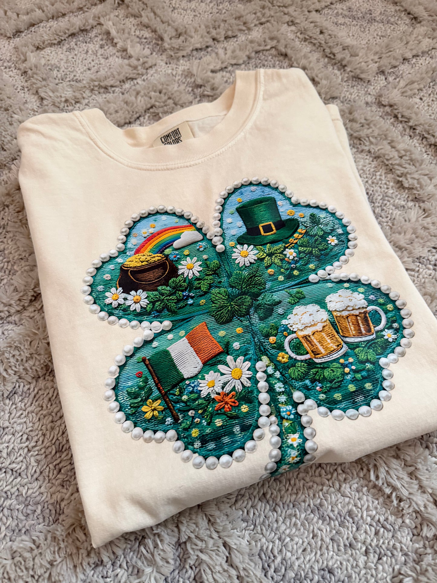 Faux Embroidered Shamrock Tee