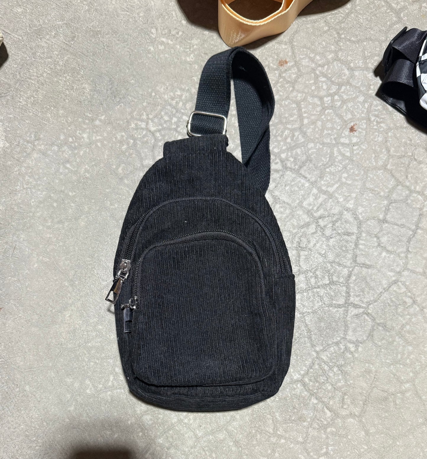 Black Corduroy Crossbody Bag