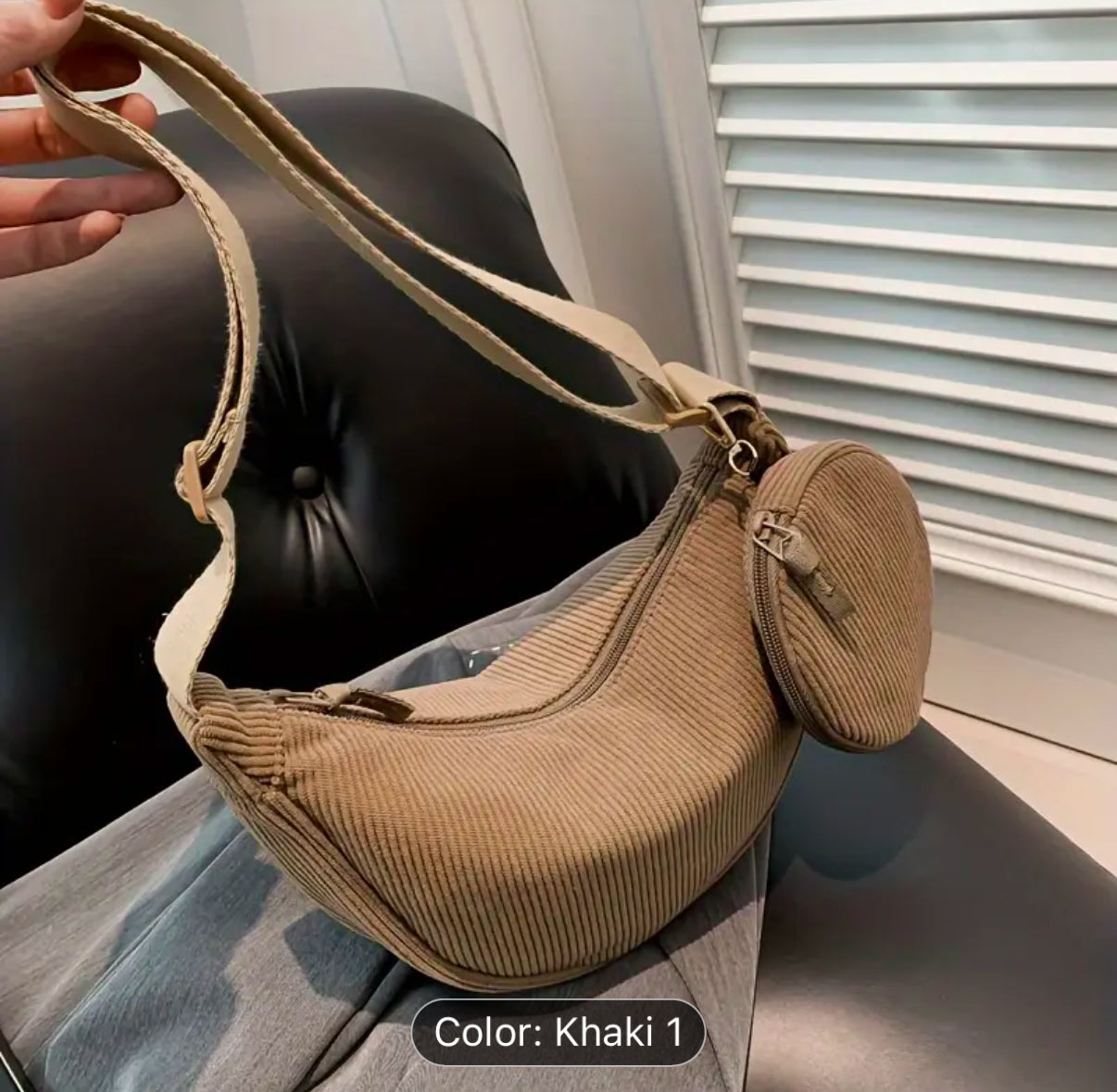 Khaki Corduroy Sling Bag